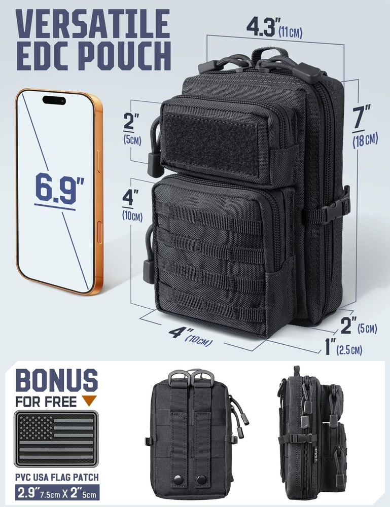2 Pack Molle Accessories Tactical EDC Pouch, Small Tool Bag, Utility Black