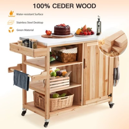 HOMMOW Outdoor Kitchen Island,Versatile Solid Wood Movable Patio Table