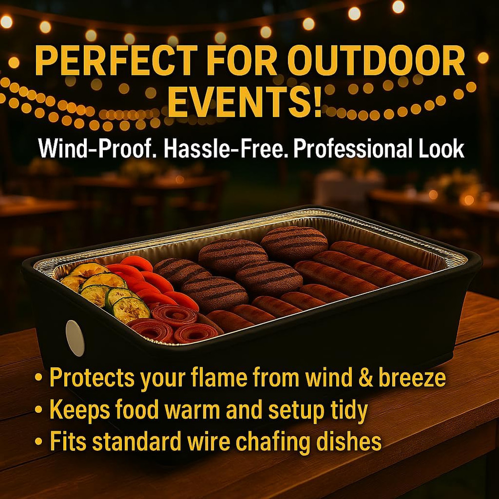 Black - 2 Pack Chafer Wind Guard by | Handle Covered Chafing Dish Wind Cover |