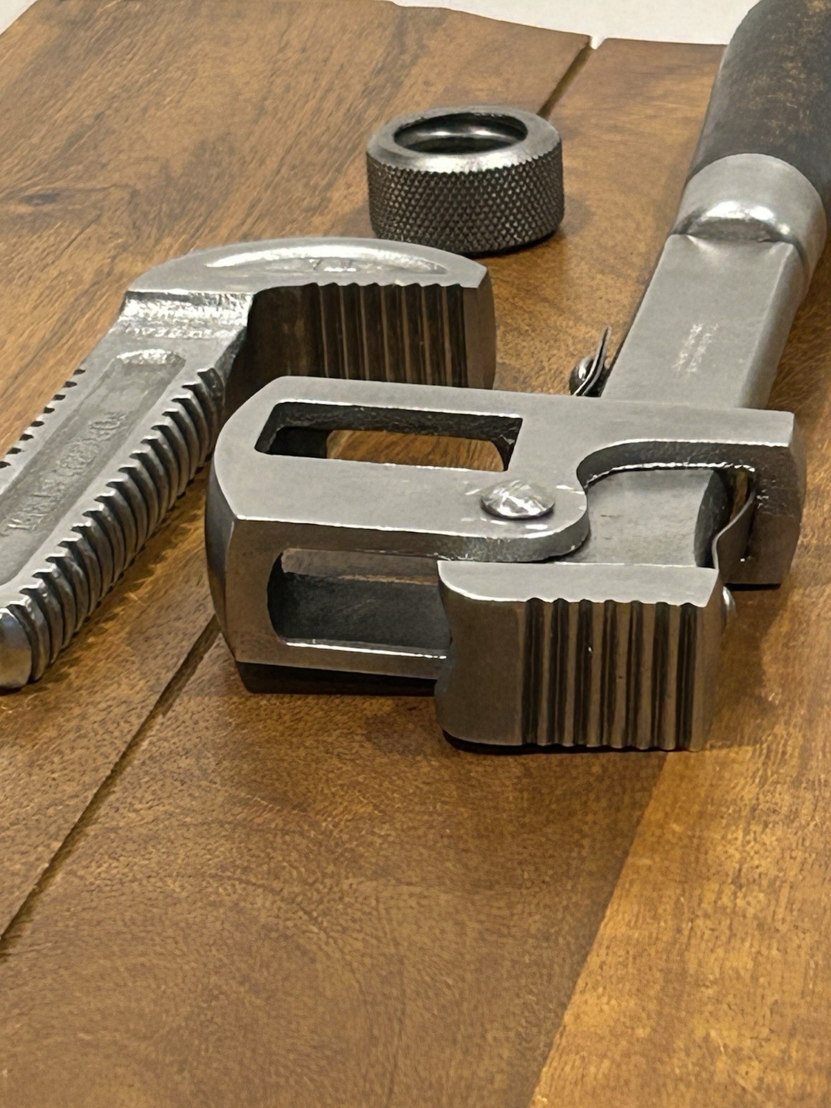 Vintage J.P. Danielson 14” Wood Handle Pipe Wrench Adjustable Monkey Wrench USA