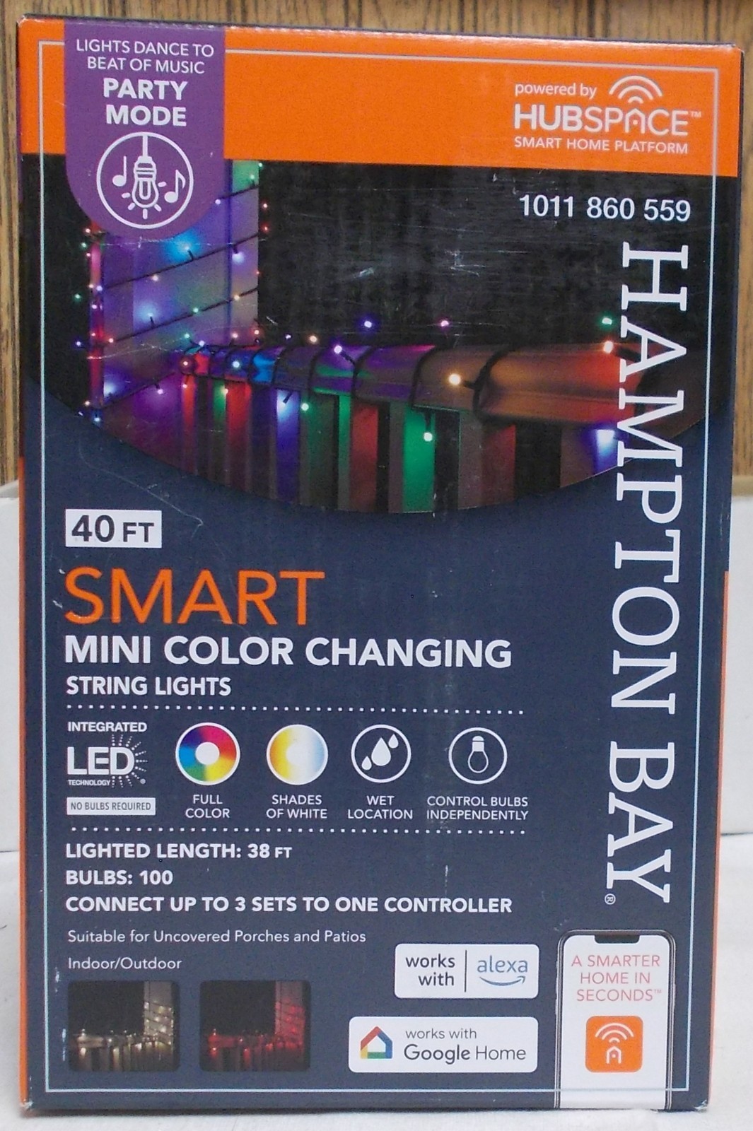 Hampton Bay Smart 100 Bulb 40 Ft Mini Color Changing String Light Indoor/Outdoor