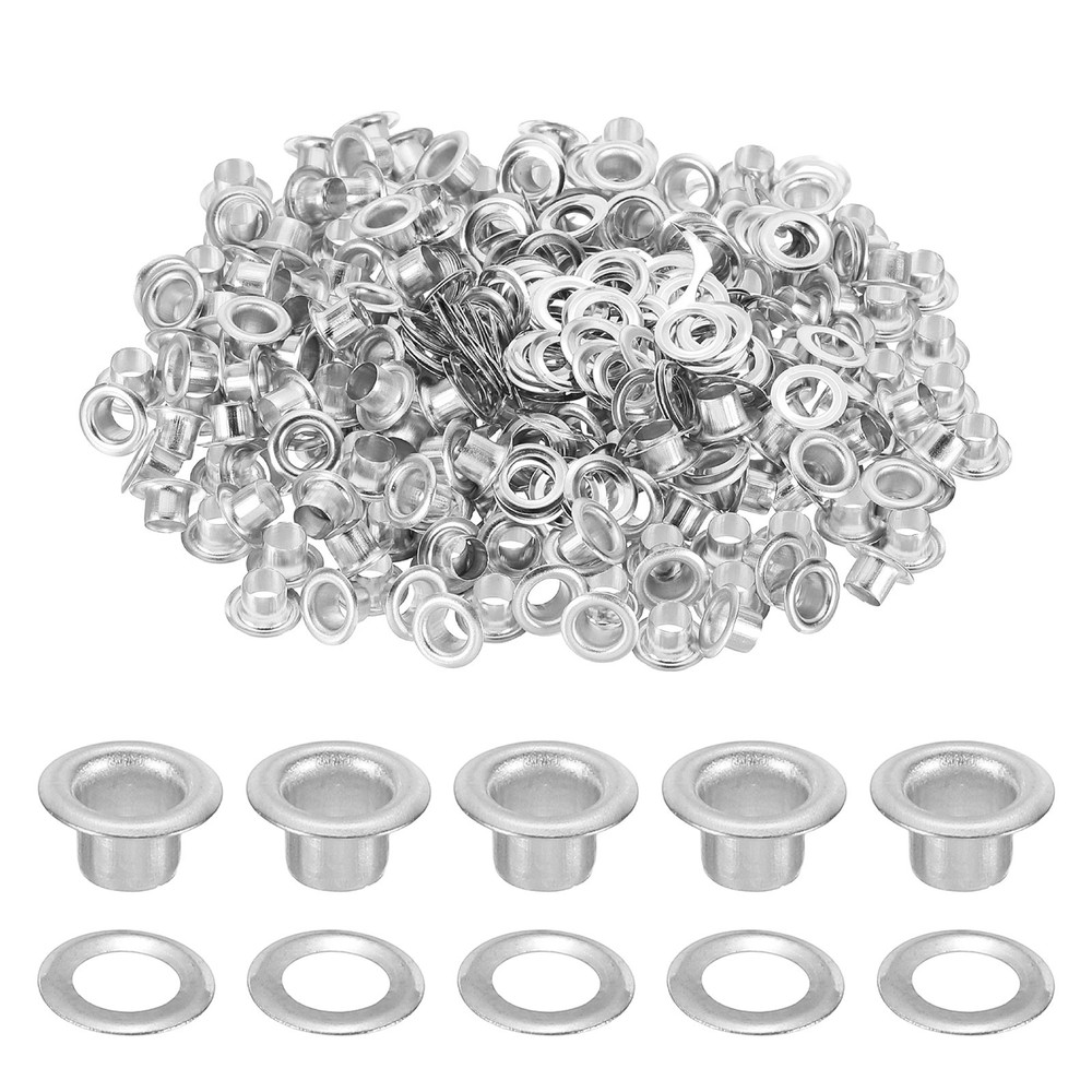 200 Sets Grommets Eyelets, 3.5mm Brass Self Backing Eyelets, Silver Tone