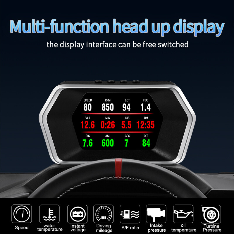 P17 HUD Computer OBD2 GPS Head Up Display Multi UI Fuel Consumption Speedometer