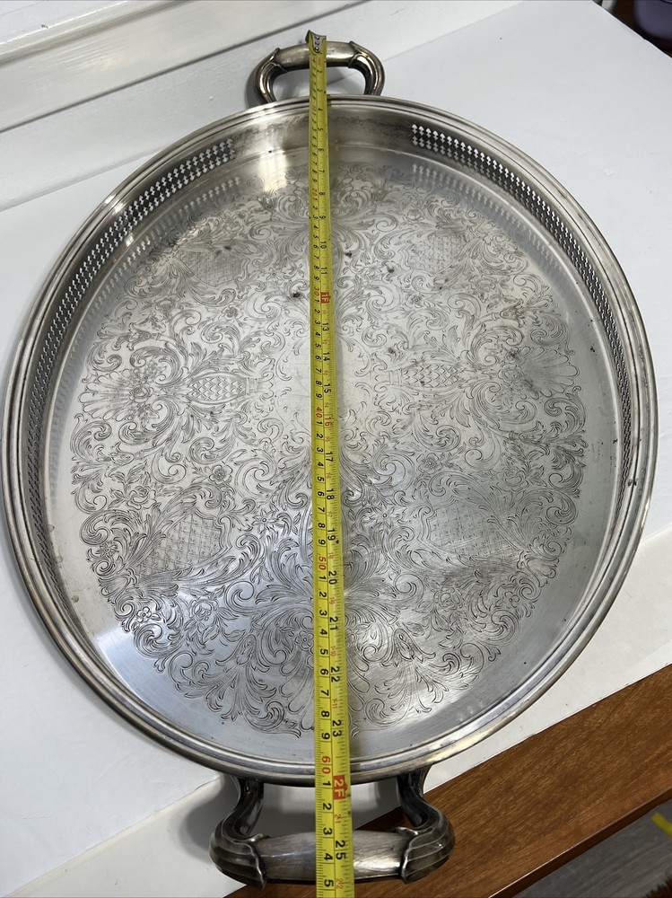 Fine Gorham Newport YB606 Etched Silver Plate Handled Large Platter Tray