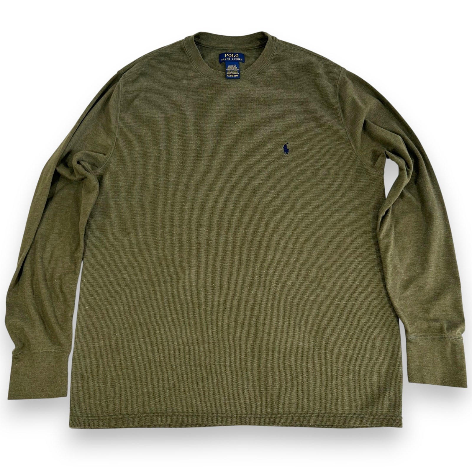 Polo Mens XL Thermal Shirt Ralph Lauren Olive Waffle Knit LS Cotton Blend