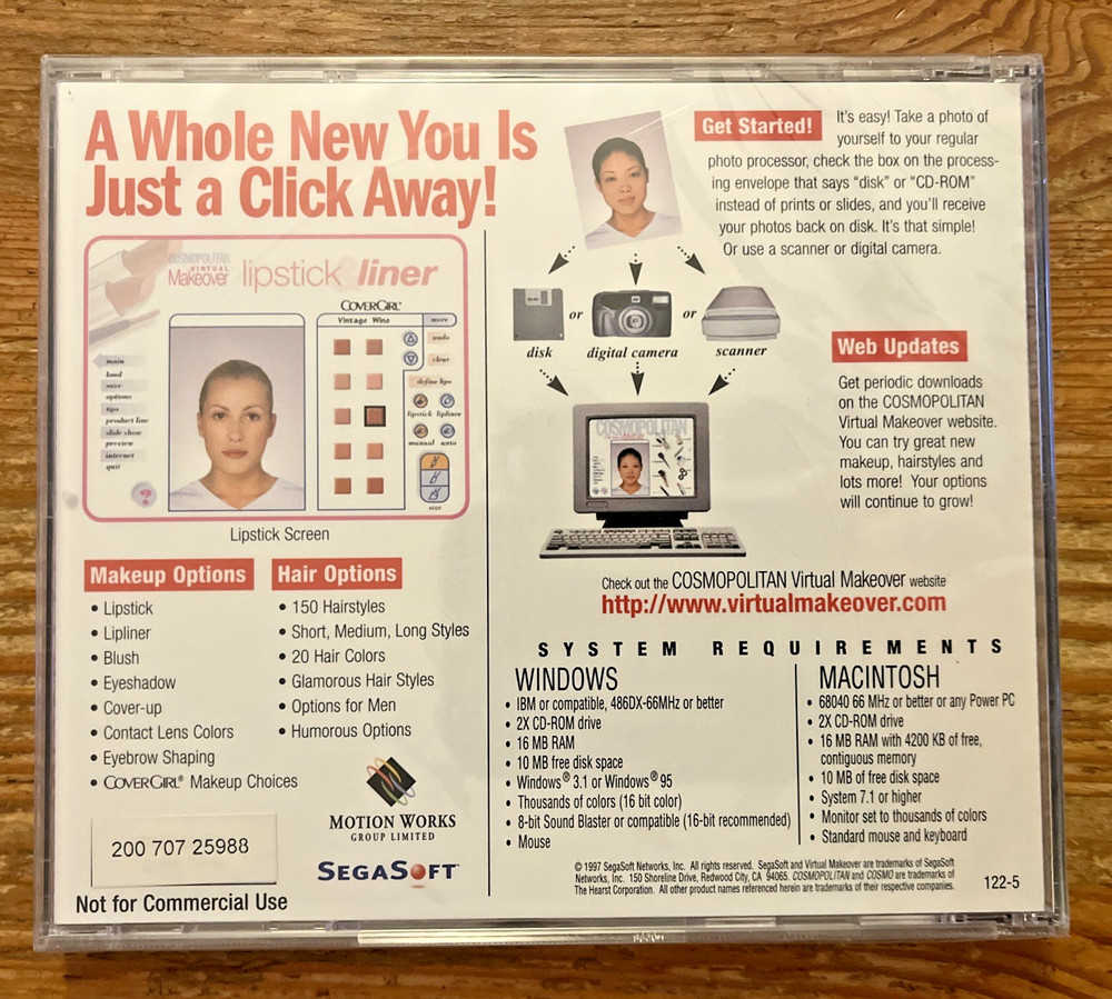 Cosmopolitan Virtual Makeover (Win/Mac PC, 1997 SegaSoft) New Sealed