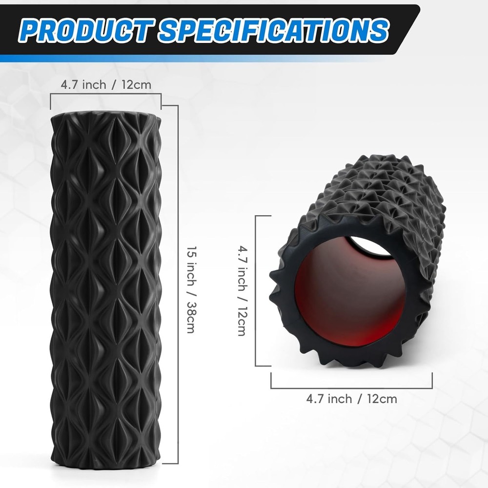Foam Roller for Deep Tissue Massager, 15" High Density Diamond-Shaped Texture, M