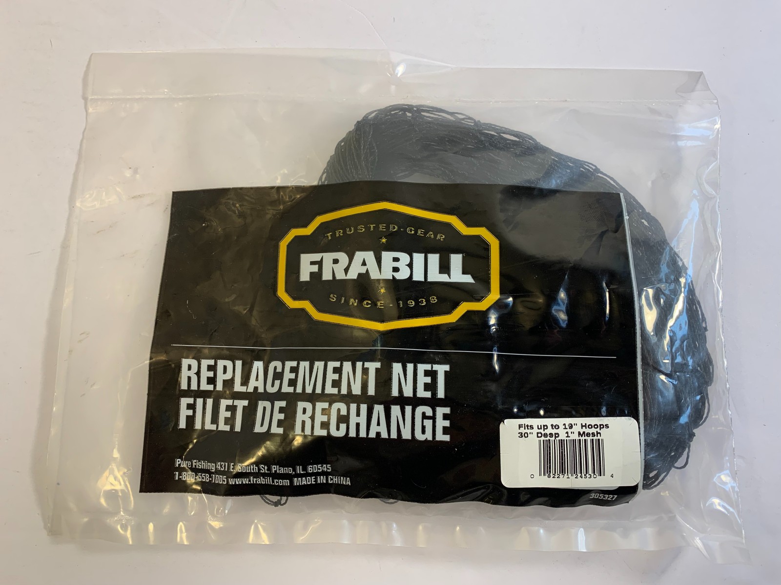 Frabill Replacement Fishing Net 30" Deep 1" Mesh Fits Up To 19" Hoops 305327