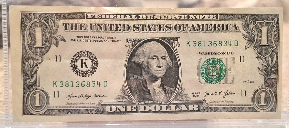 2021 -$1 One Dollar Bill MISALIGNED ERROR/MISCUT Circulated