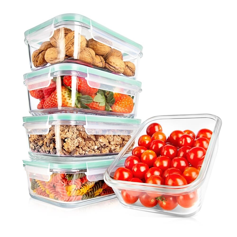 NutriChef 10-Pcs Superior Glass Food Storage Containers Set- Stackable Design