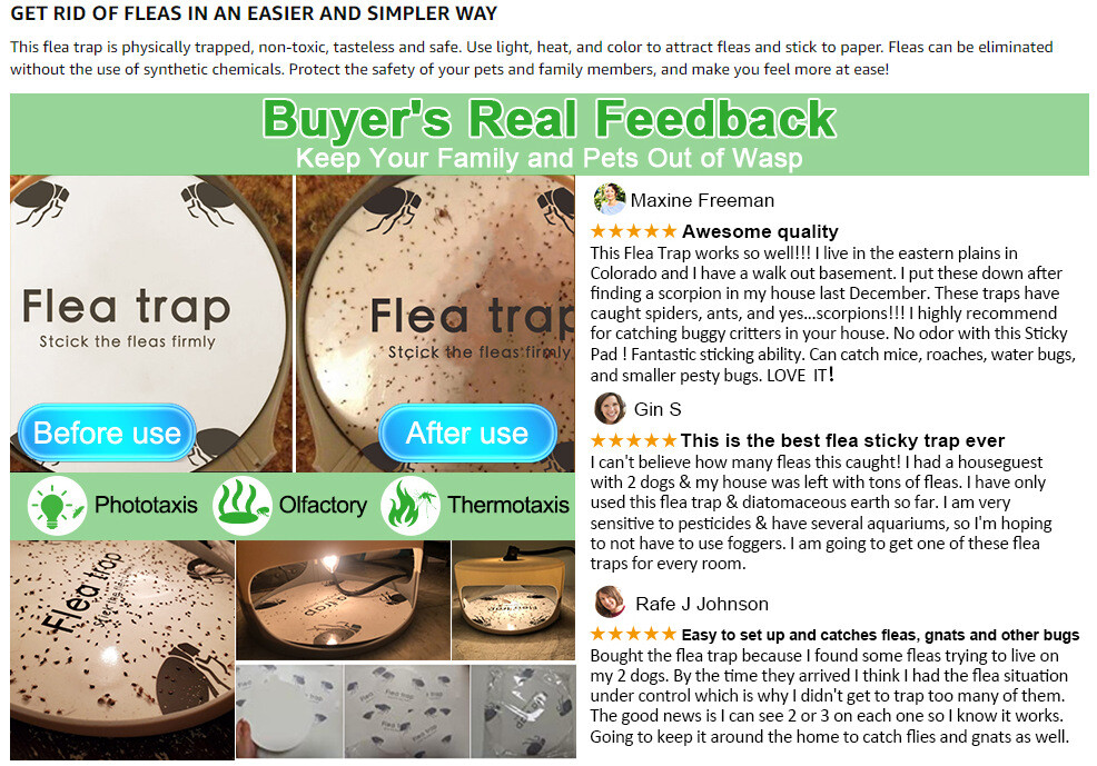 4Pcs Flea Traps for Inside Your Home with 8 Sticky Disc 8 Bulbs Flea Killer