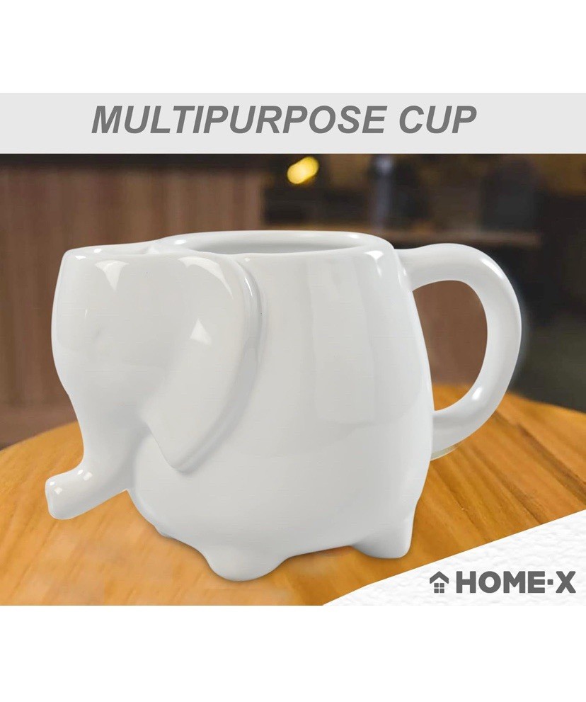 HOME-X WHITE ELEPHANT CERAMIC MUG WITH TEA BAG HOLDER 16 Oz 6”x4”x3”