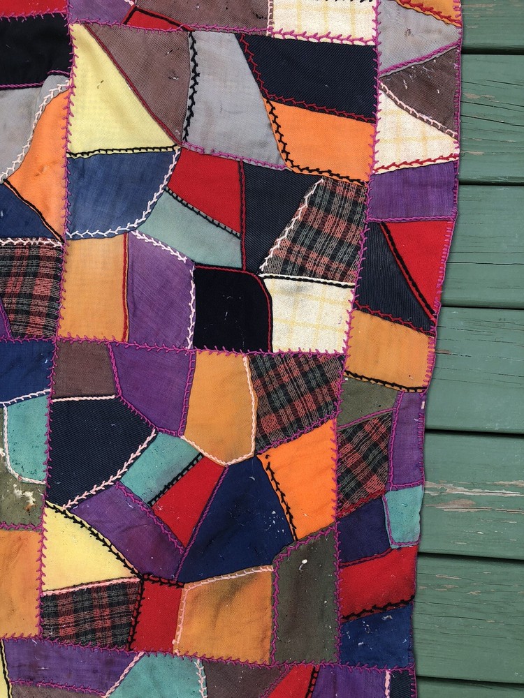 ANTIQUE VINTAGE ORIGINAL HANDMADE PATCHWORK CRAZY QUILT