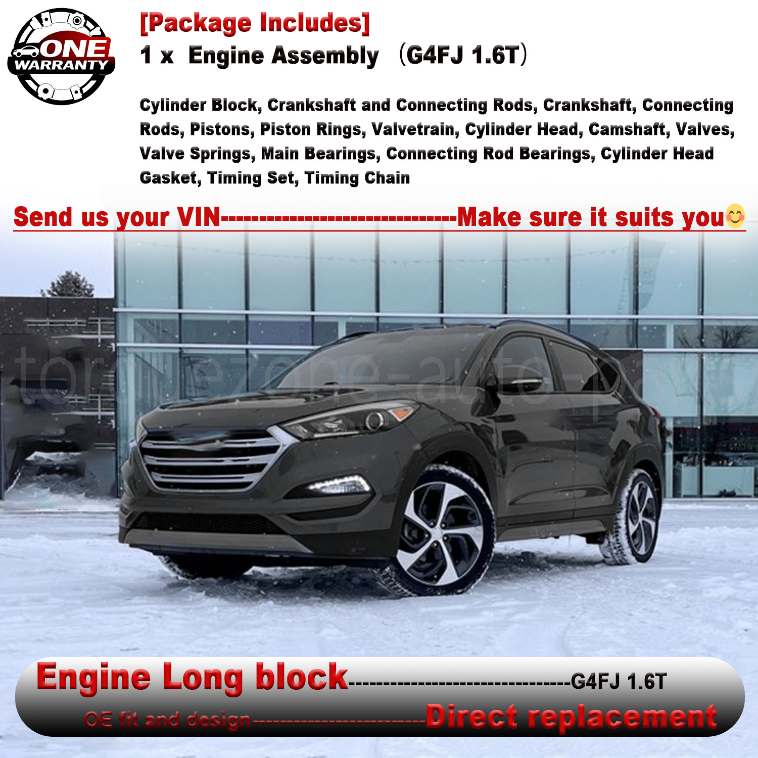 Brand New Engine Motor 1.6L 4 Cyl Turbo G4FJ T-GDI For 2016-2018 Hyundai Tucson