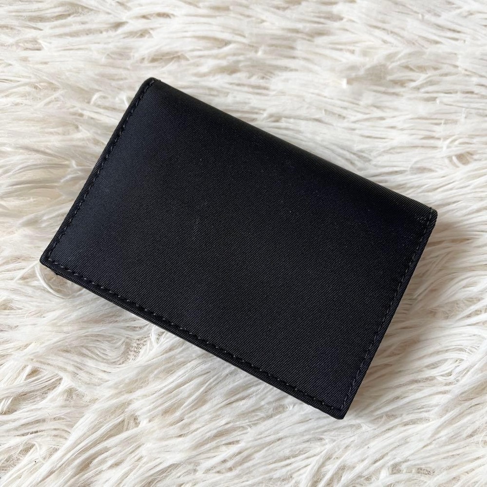 PRADA Triangle Logo Plate Compact Bi-Fold Wallet Black
