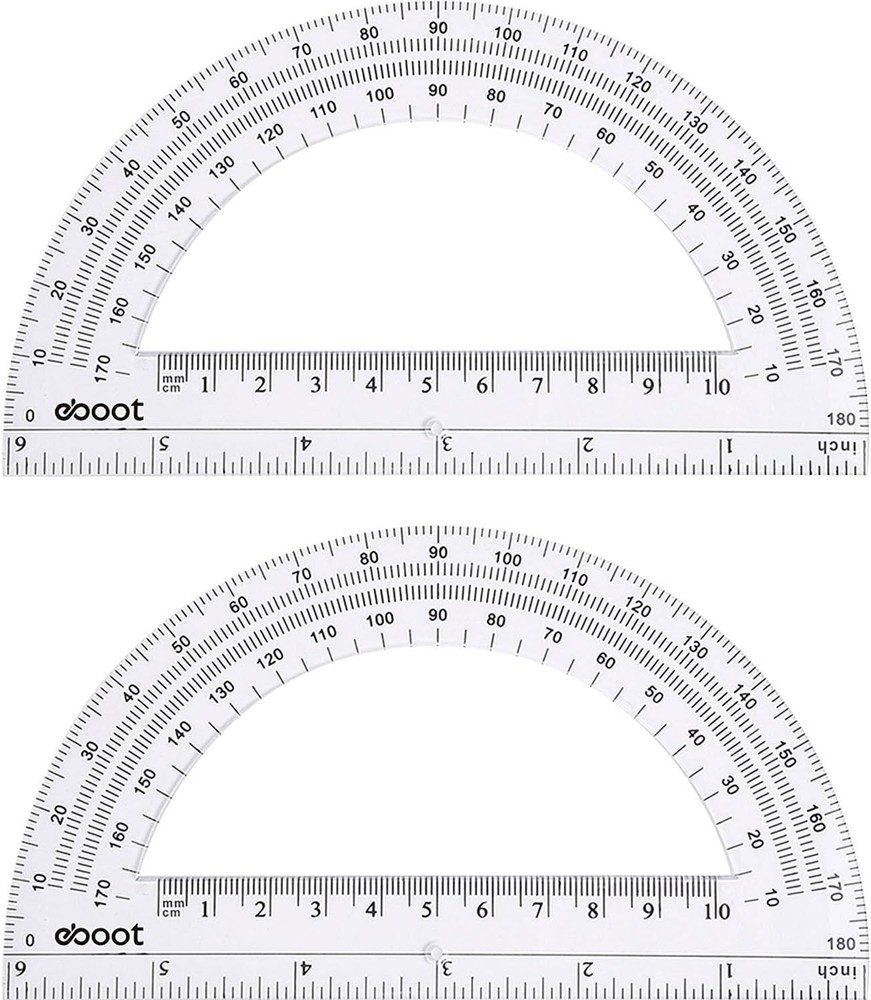 Plastic Protractor Math Protractors 180 Degrees, 6 Inch, Pack of 2 (Clear)