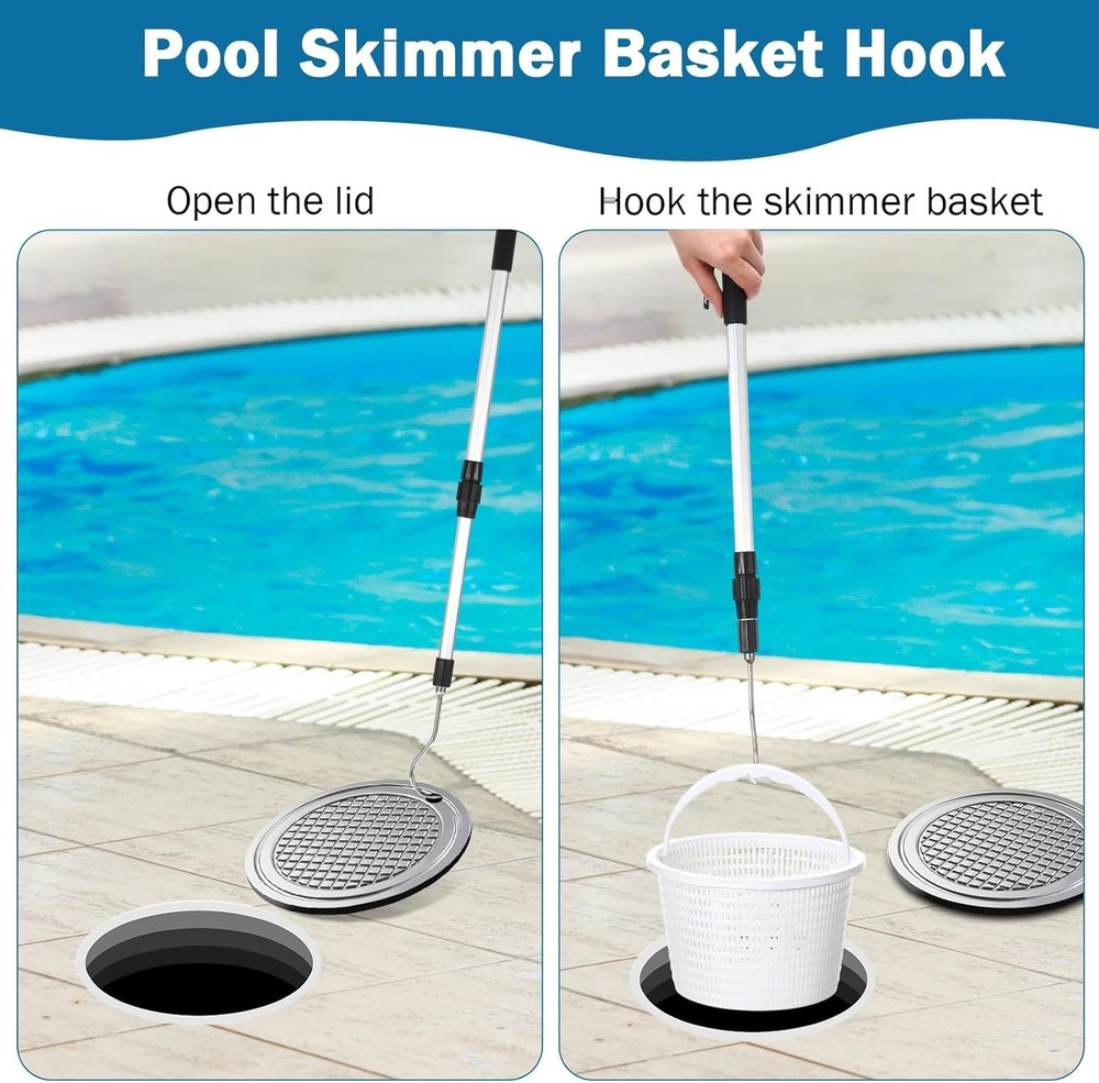 Rip-Resistant Pool Skimmer Baskets with Extendable Hook for Quick Debris Removal