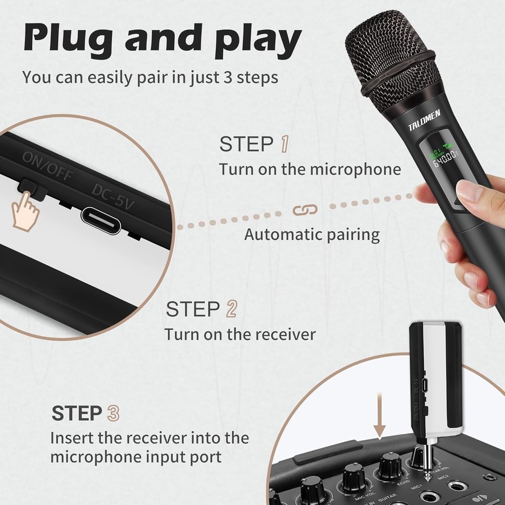 Dynamic Handheld Wireless Microphone System - Noise Reduction for Clear Sound