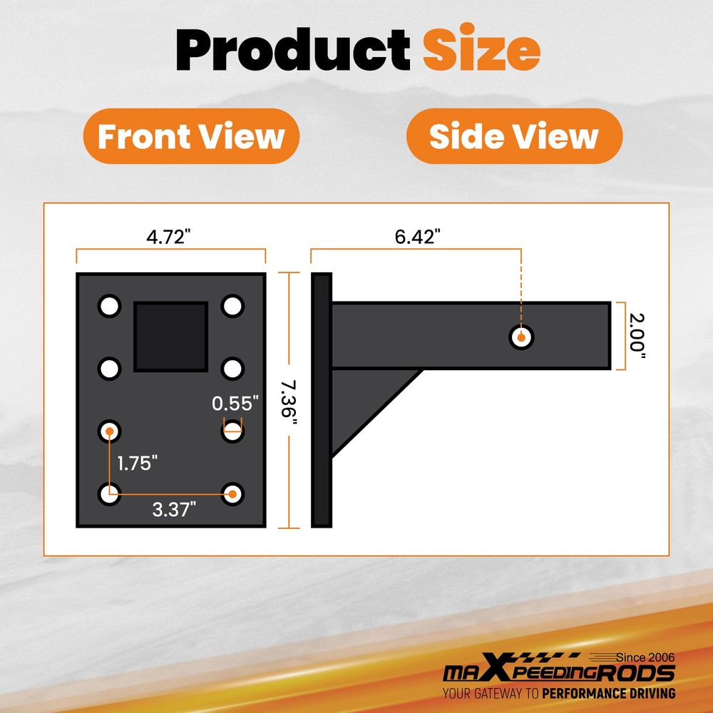 3 Position Pintle Hitch Bracket Adapter for 2" Receiver Adjustable 20000 lbs