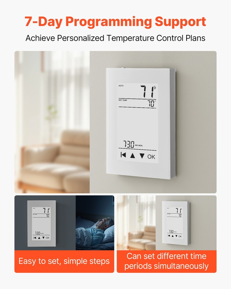 VEVOR 7 Day Programmable Thermostat for Underfloor Heating Pump LCD Touchscreen