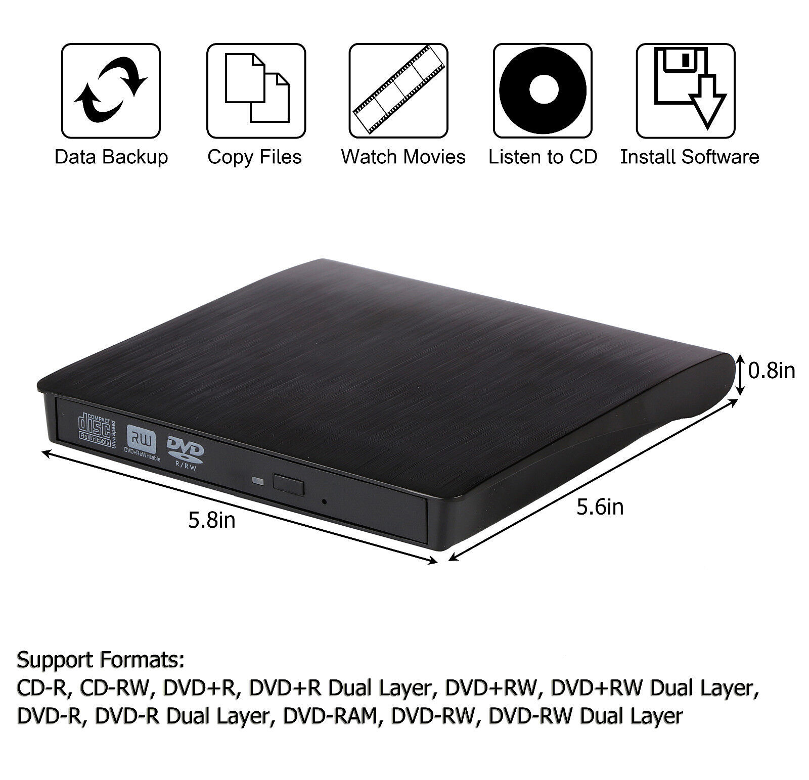 Slim Drive Disc Player External DVD Burner CD RW Writer Laptop Desktop USB 3.0