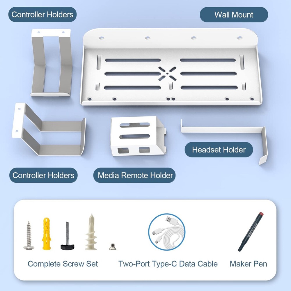 PS5 Metal Wall Mount Holder w/ Controller Headset Hanger Remote Box Charge Cable