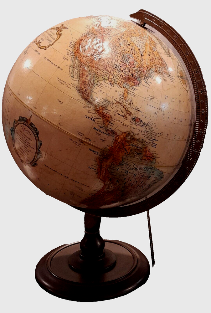 Vintage Replogle WORLD GLOBE w/Raised Relief Topography c.'78 ROTATES & REVOLVES