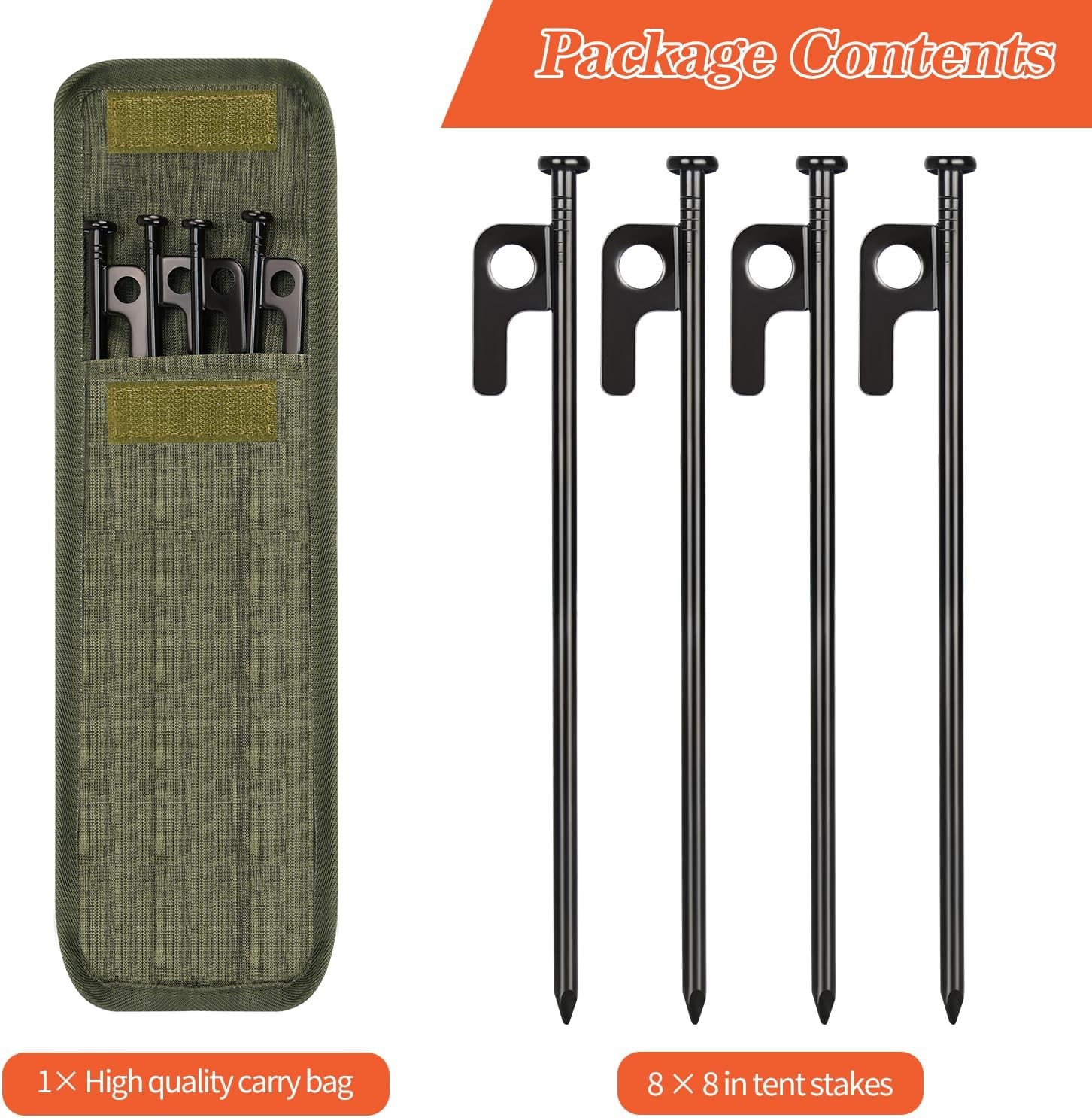Camping 8/16/32 Pack 8in Heavy Duty Forged Steel Tent Stakes, with Storage Bag