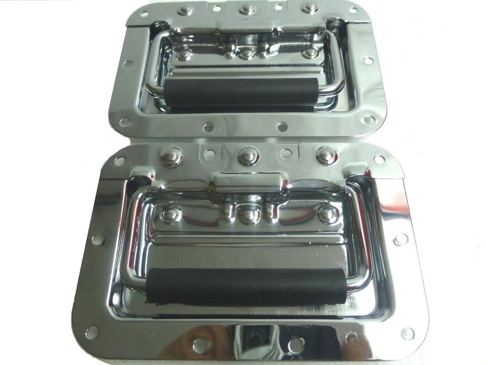 (2) Two Chrome Plated Spring-Loaded Recessed Handles For ATA Cases - Medium
