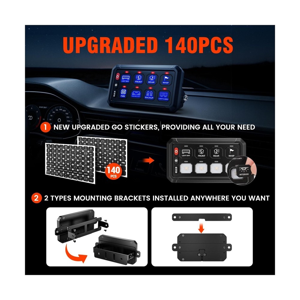 SUPAREE 8 Gang Bluetooth RGB Switch Panel,Toggle Momentary Flash Strobe Memor...