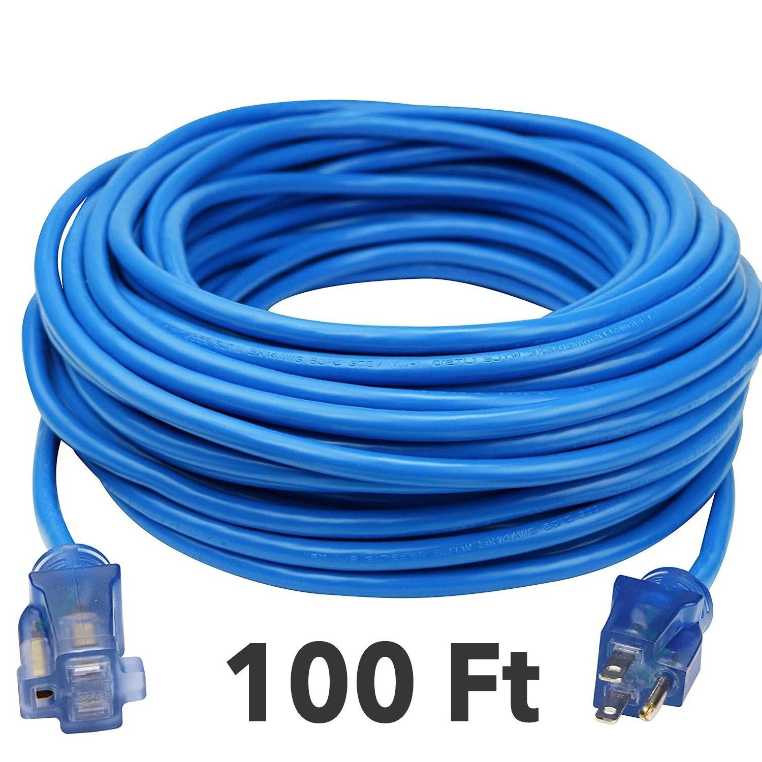 100 Ft Extreme Cold Weather Outdoor Extension Cord, Lighted End, 16/3 SJTW