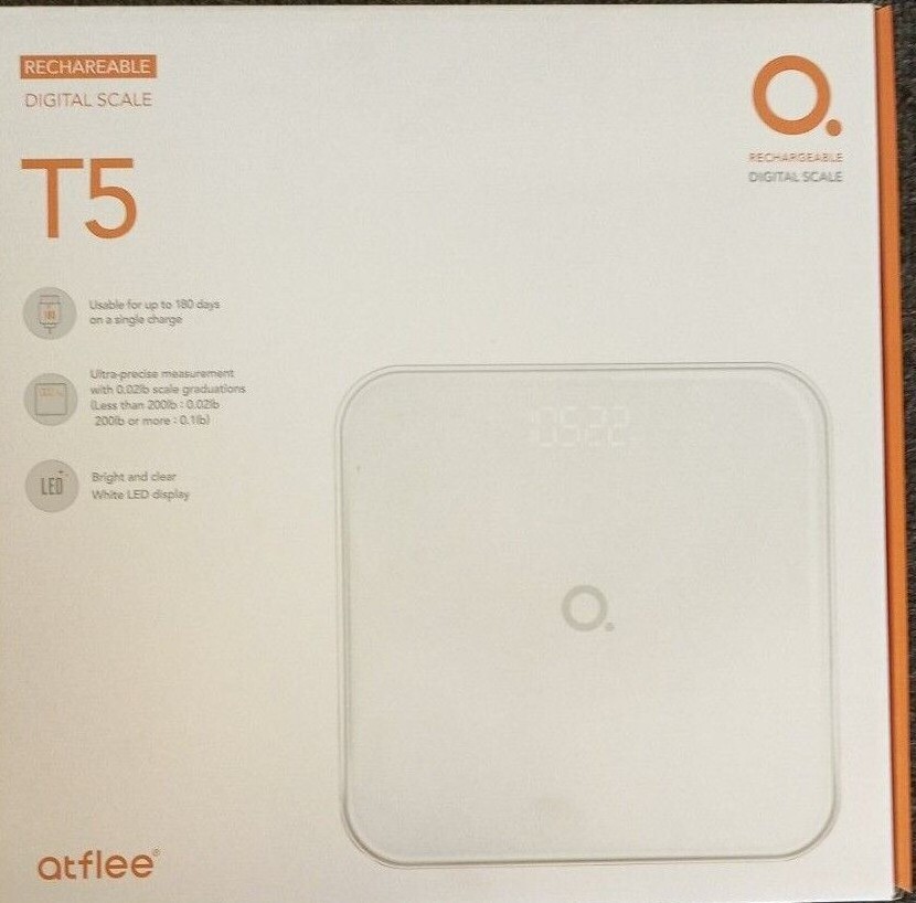 atflee Rechargeable Digital Scale Scale T5 With Micro USB Cable - White