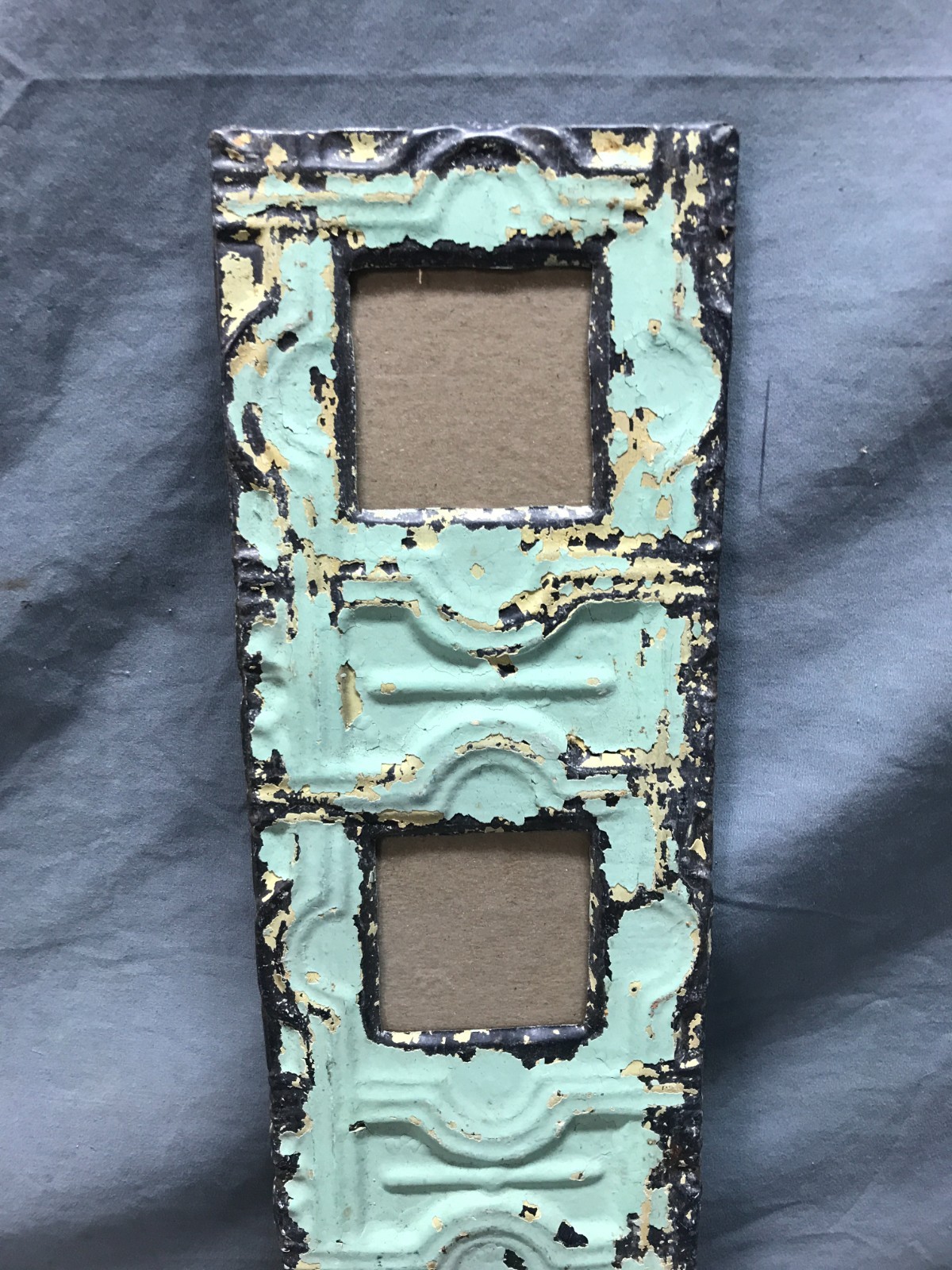 VTG 5x17 Multi Triple 3" Photo Tin Ceiling Metal Picture Frame Old 1847-25B