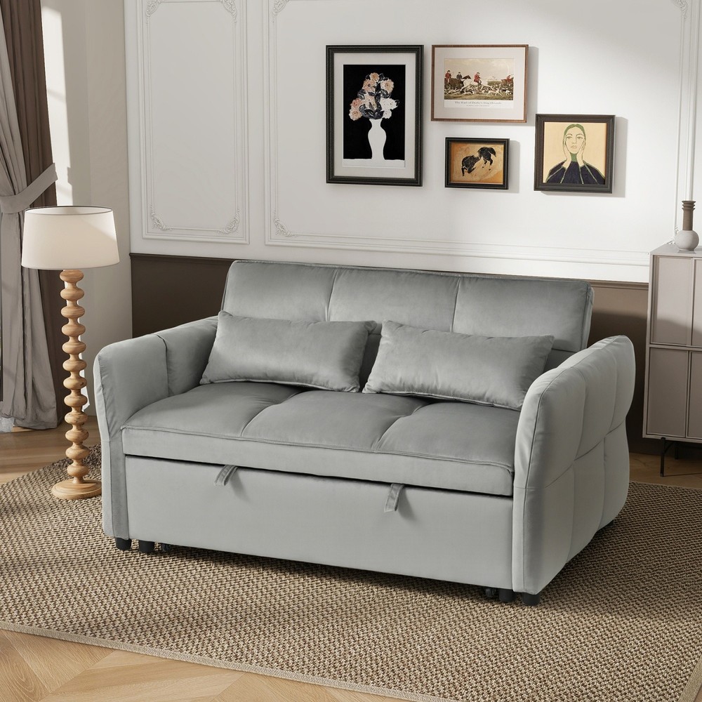 Gray/Black Pull Out Sofa Bed 3-in-1 Sleeper Sofa Convertible Couch with Pillows