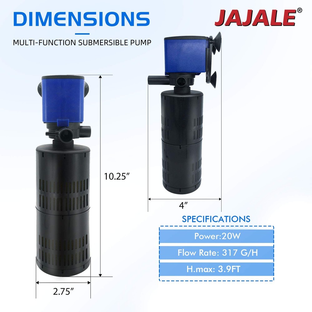 JAJALE 320 GPH Internal Filter 320 Filter, Blue; 1 Pack