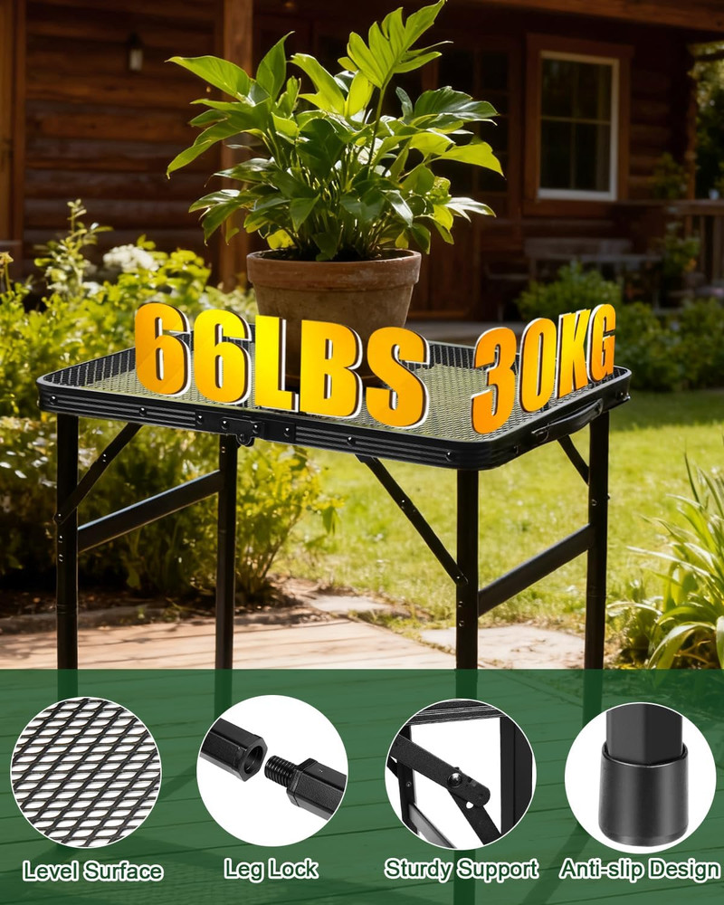2Ft Small Folding Table with Carry Handle, Camping Table Adjustable Height 10.6–