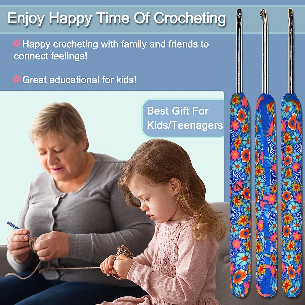 Warm Crochet Hook Set, 9 PCS, 0.5-2.5Mm, Extra Long, Ergonomic