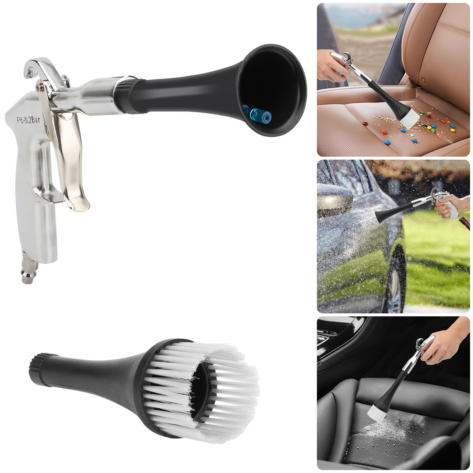 3-in-1 High-Pressure Car Cleaning Gun Tornado Air Blow Tool 360° Rotating 1/4in