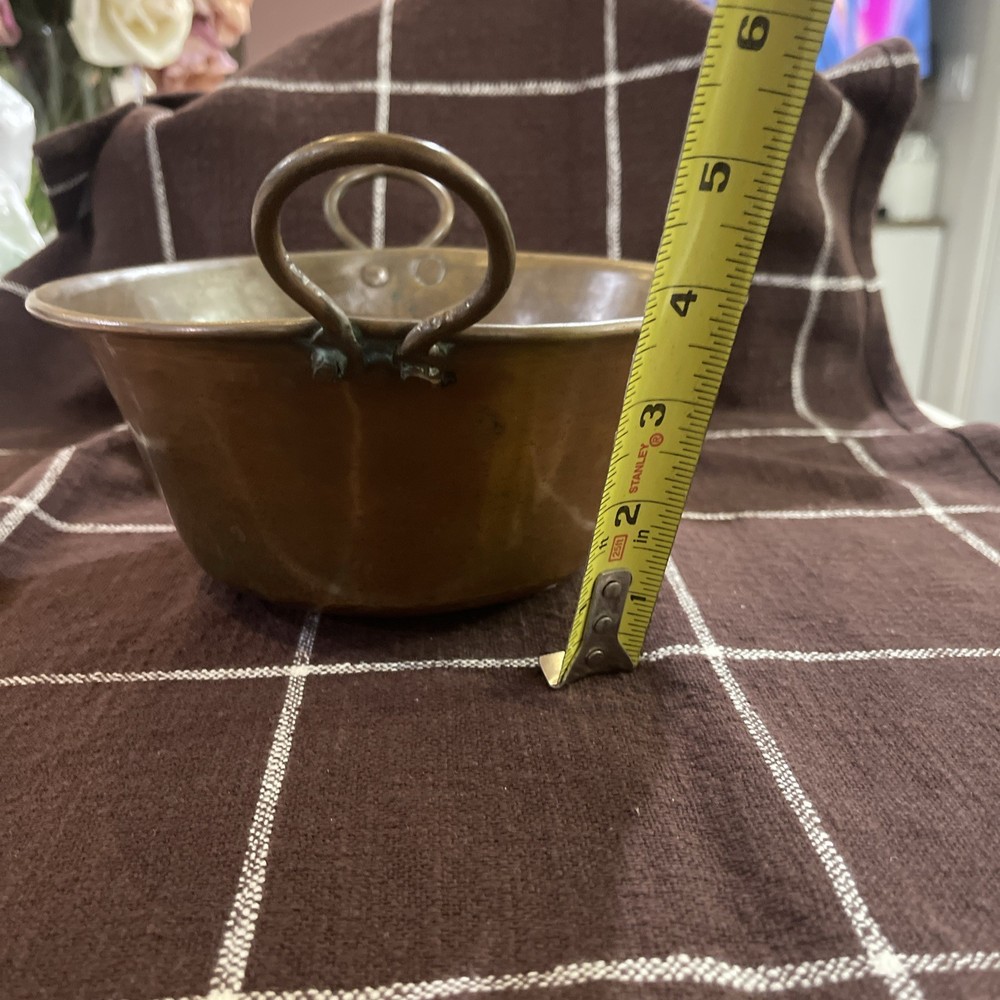 Primitive Hammered Copper Pot w Double Handles Rounded Bottom Rustic Farmhouse