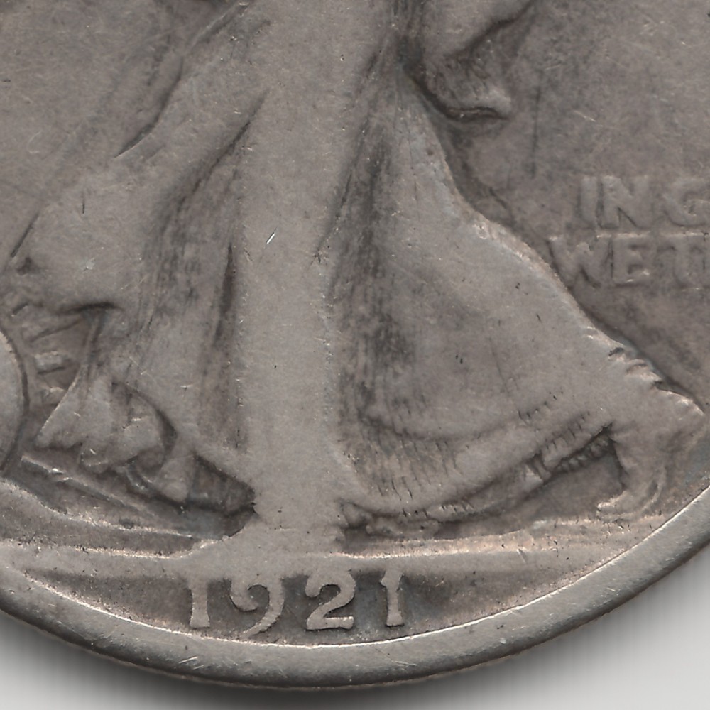 1921 D Walking Liberty Half Dollar, VG+, scratch