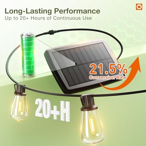 54(48+6) FT Solar String Lights Waterproof,Patio 48+6FT(15 Sockets)(1 Pack)