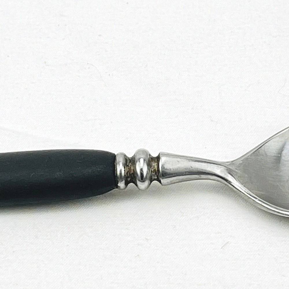 VTG Mid Century Guildcraft Forged Stainless Black Handle Pattern SS Flatware Set