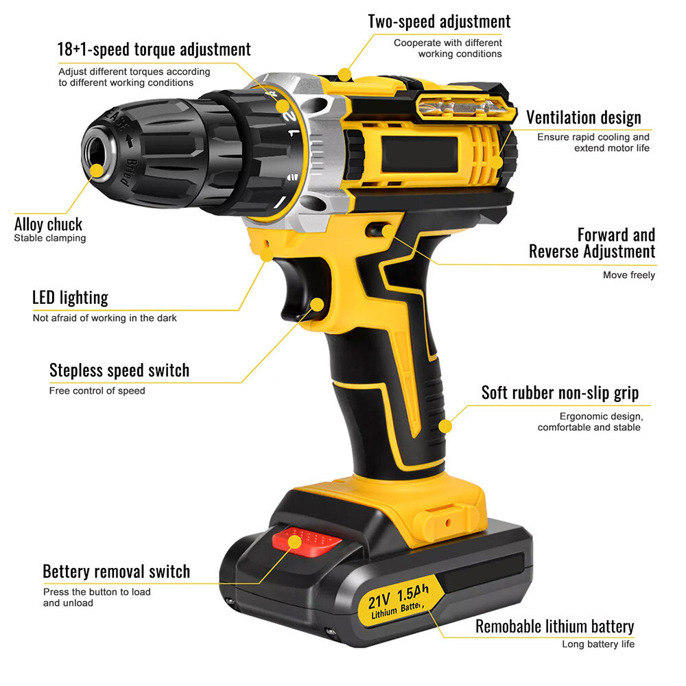 Cordless Brushless Impact Driver Hammer Drill Combo Kit with 2 Battery & Charger