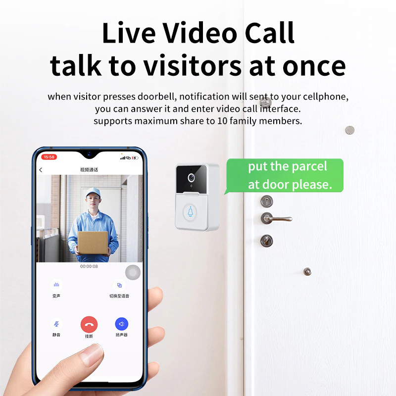 Wireless Smart WiFi Video Doorbell Camera Intercom Ring Bell with Chime Security