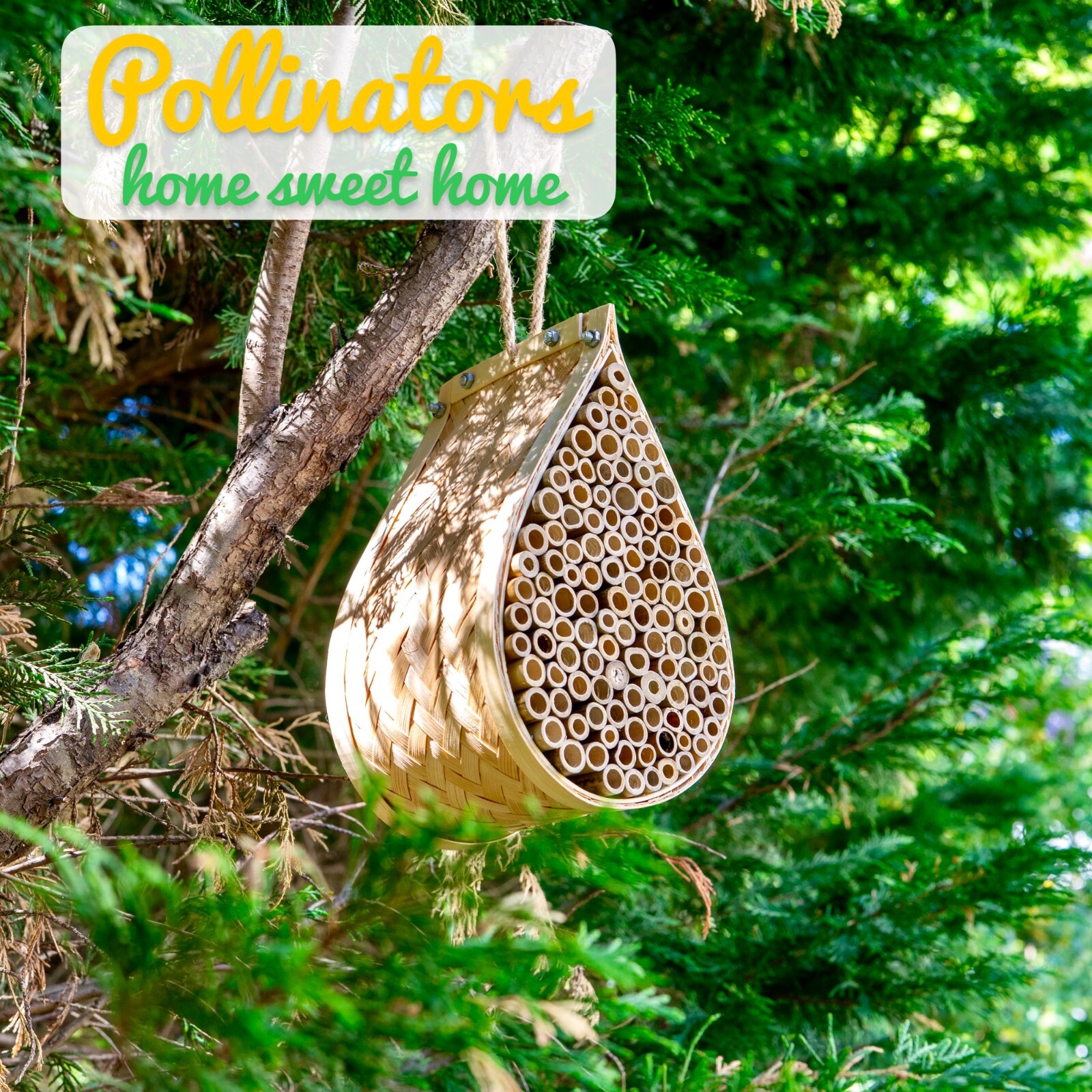 MEK Mason Bee House with Bamboo Tubes Hanging Teardrop Pollinator Habitat