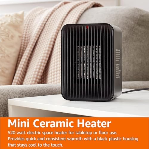 Amazon Basics Ceramic Space Heater, Electric, Indoor Use, 3 Heat Settings