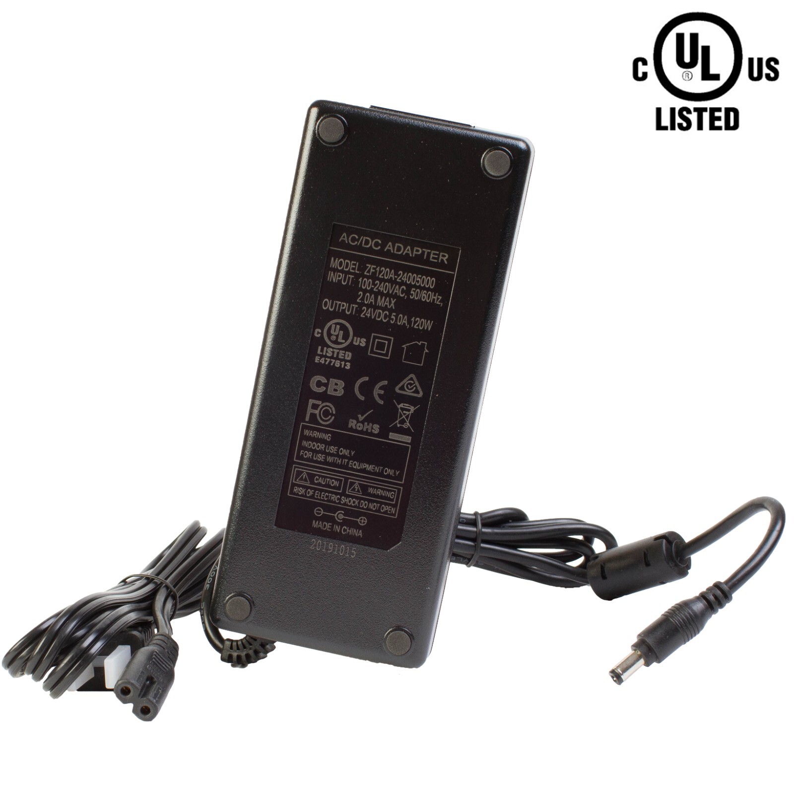 UL LISTED 24V 120W LED LIGHT POWER SUPPLY driver 5.5mm x 2.1mm DC plug