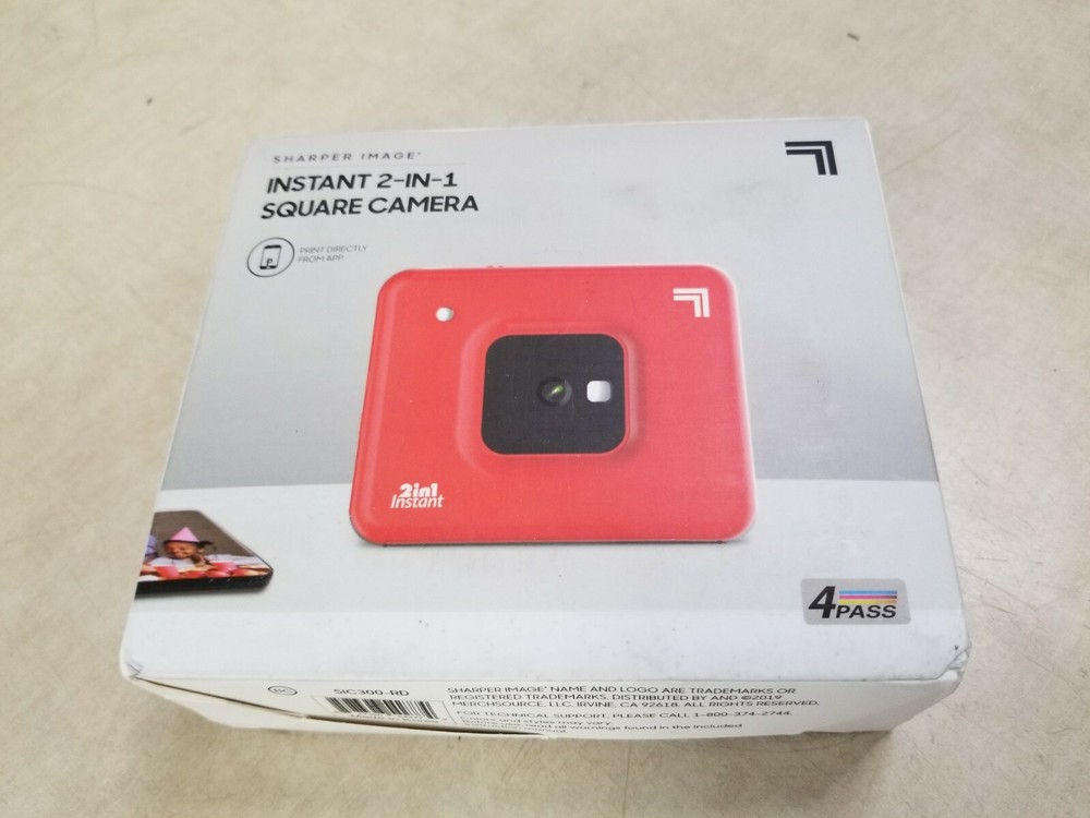 SHARPER IMAGE Instant Print Camera, 3" x 3" Print, 4Pass Tech, Red
