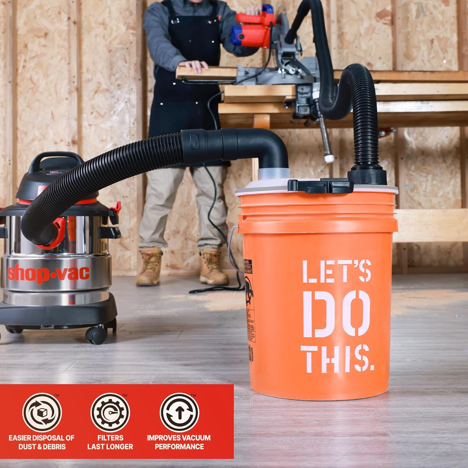 Shop-Vac Dust Collector, Portable Dust Collector for Woodworking, Fits 5 Gallon