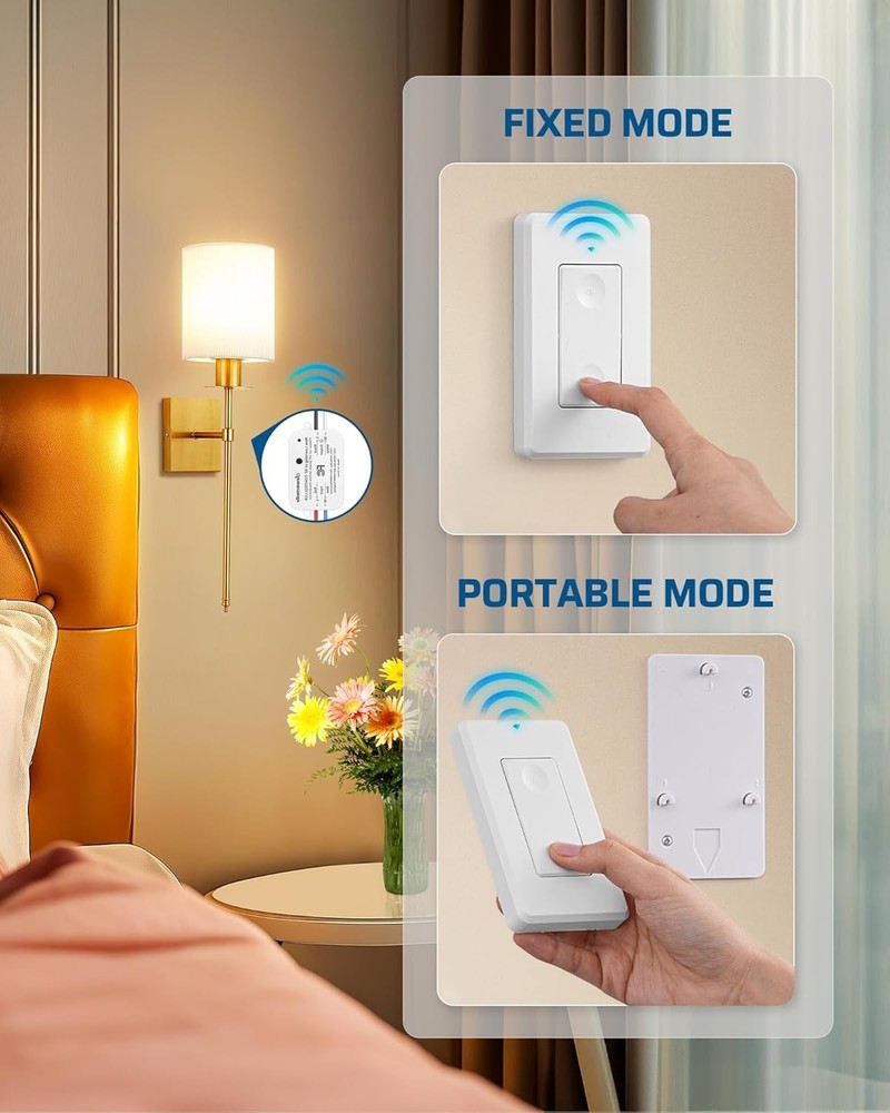 Wireless Remote Light Switch Kit, Programmable, No Wiring, 100 Ft RF Range